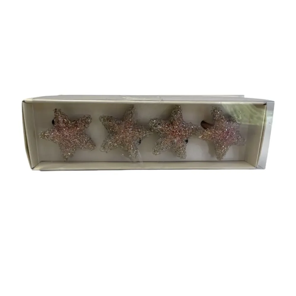 Pier 1 Imports Napkin Rings Starfish Sparkling White Pink Set Of 8 Box